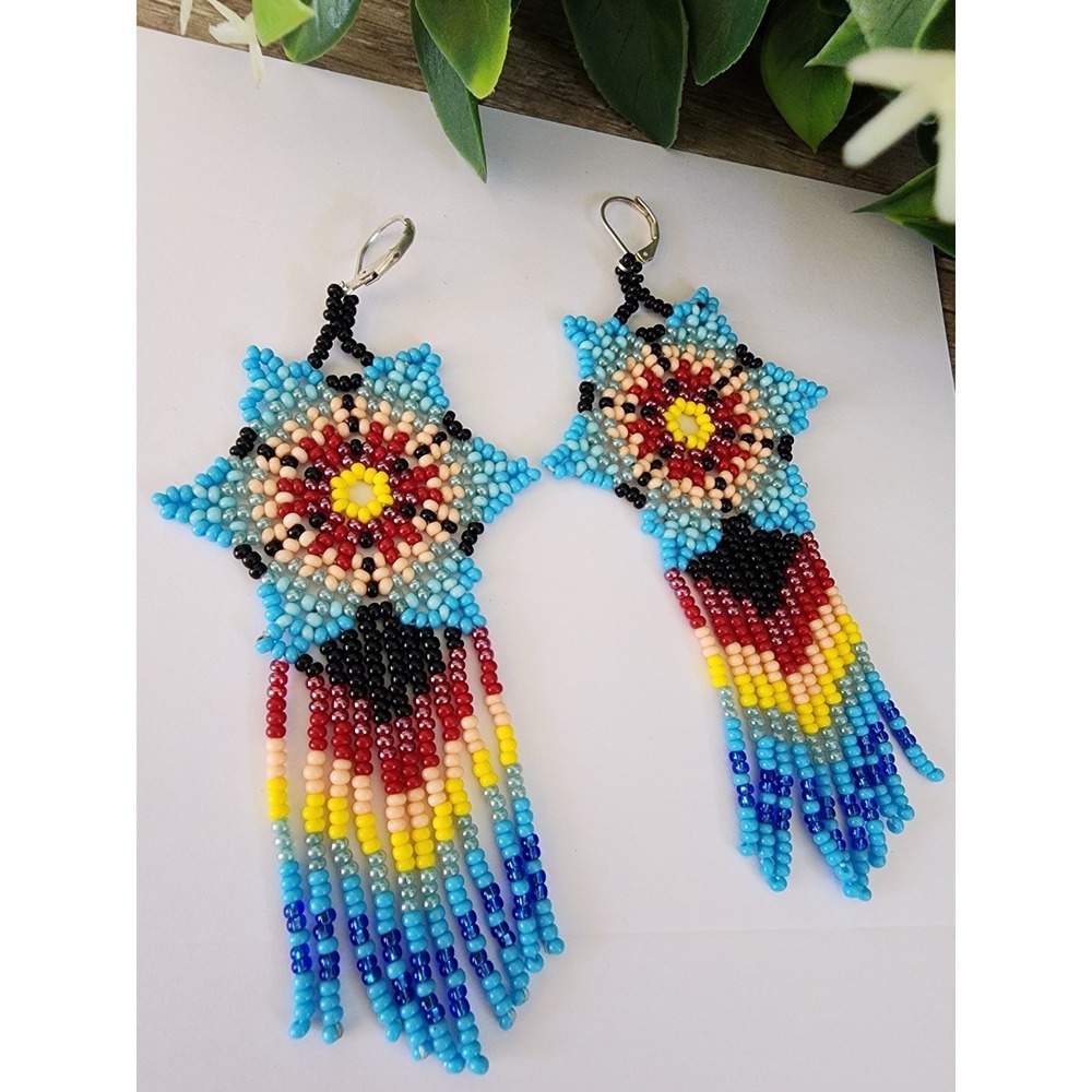 Woman's Handmade Multicolor Fringe Earrings. Leght 4 In